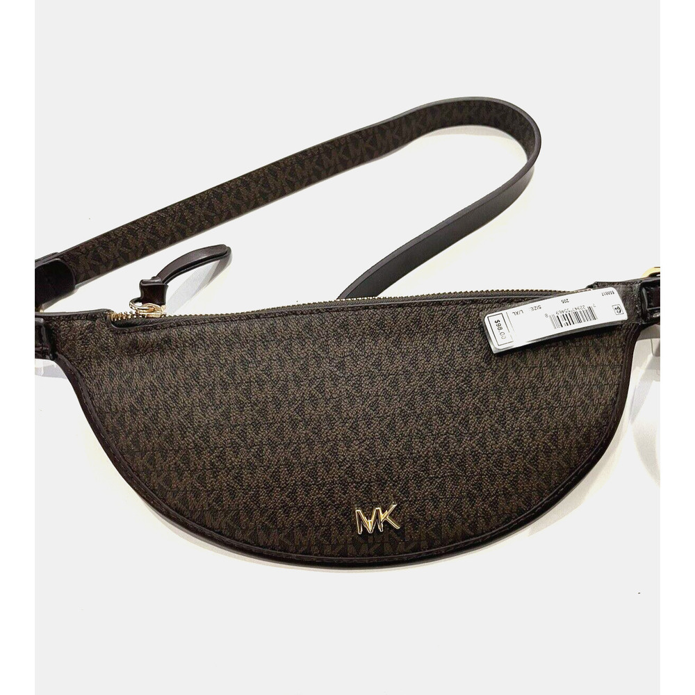 MICHAEL KORS reversible Belt Bag Brown Leather Logo Crossbody Small Medium S / M